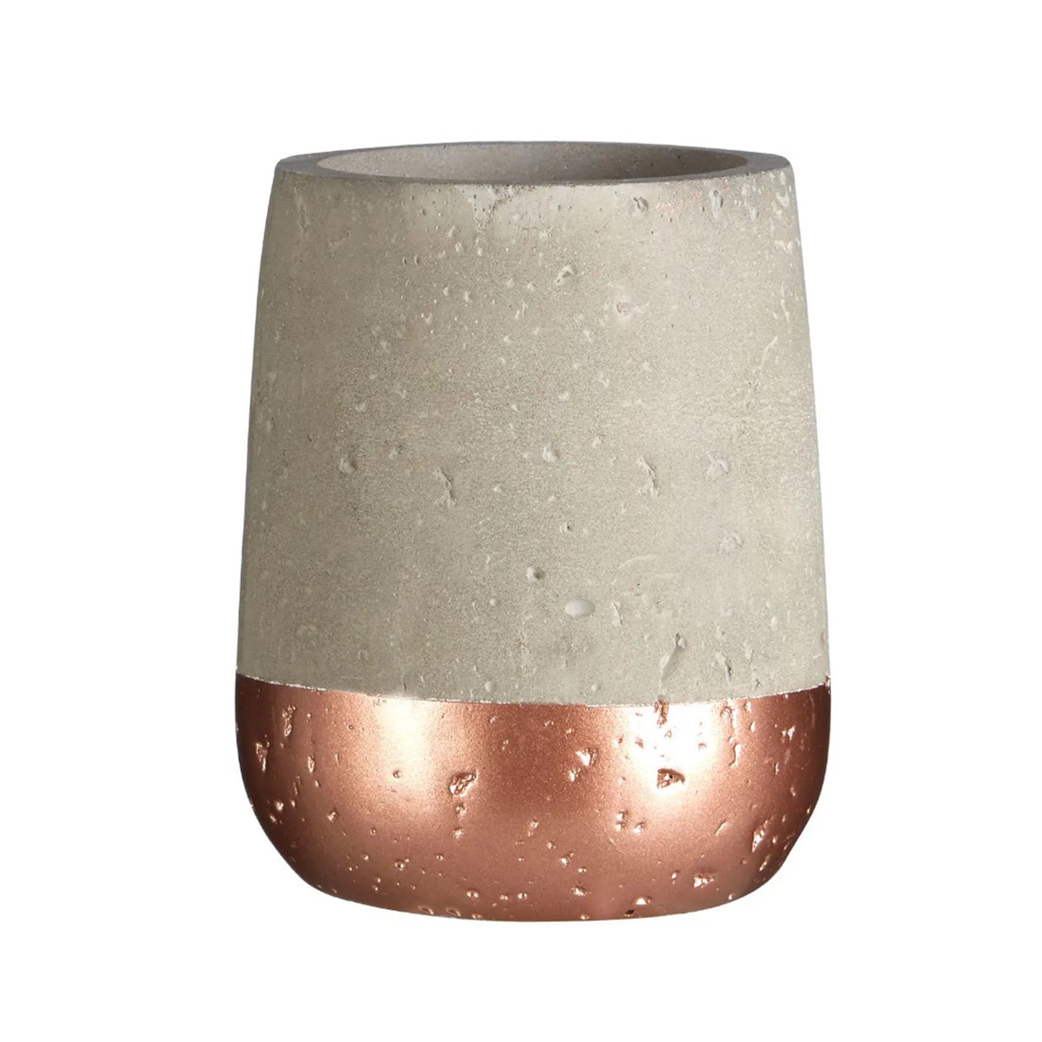 Concrete bathroom tumbler with a copper painted band around the base. Dimensions: H100 x L80 x W80 mm  Delivery: 1-2 weeks
